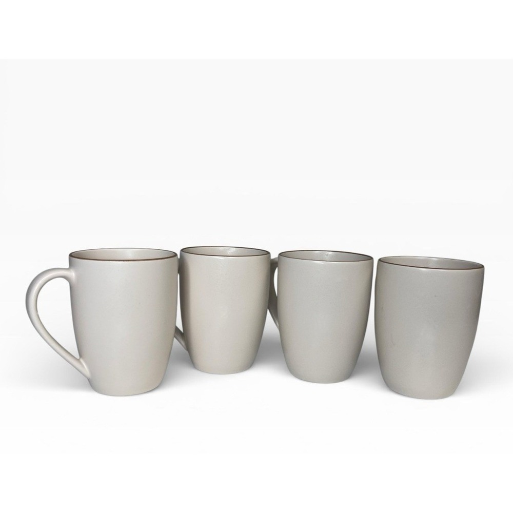 NEW Dansk Santiago White Mug SET OF 4‎ Beige Body Tan Rim Coffee Tea Cup